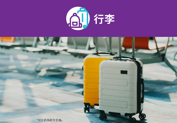 预订托运行李可享高达65折优惠*