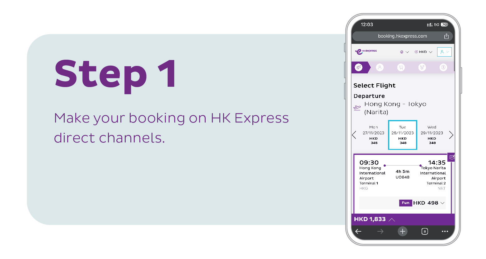 Make booking on HK Express direct channel